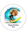 Surfing / Surfer 05 Edible Icing Cake Topper or Ribbon
