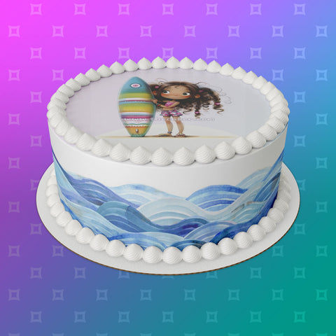 Surfing / Surfer 06 Edible Icing Cake Topper or Ribbon