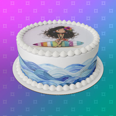 Surfing / Surfer 07 Edible Icing Cake Topper or Ribbon