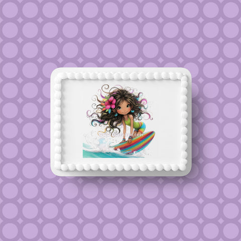 Surfing / Surfer 08 Edible Icing Cake Topper or Ribbon