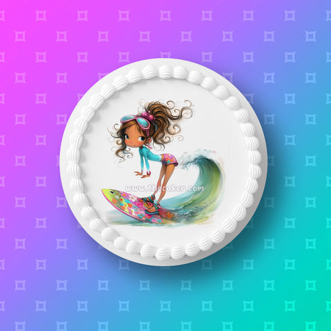 Surfing / Surfer 09 Edible Icing Cake Topper or Ribbon