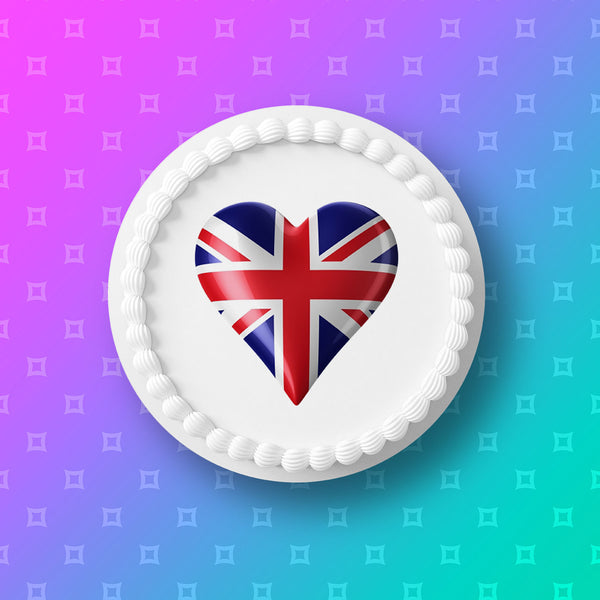 Union Jack Heart Edible Icing Cake Topper