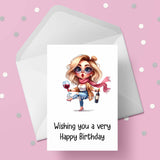 Funny Birthday Card with Woman drinking wine 03