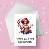 Funny Birthday Card with Woman drinking wine 04