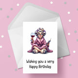 Funny Birthday Card with Woman drinking wine 07
