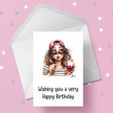 Funny Birthday Card with Woman drinking wine 09