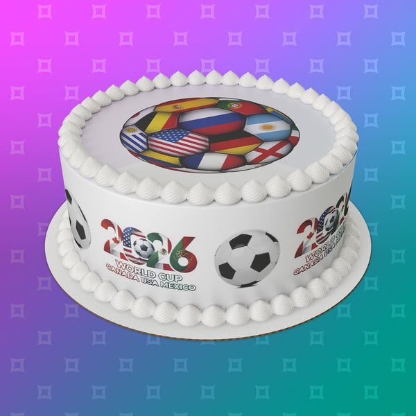 World Cup 2026 Football Edible Icing Cake Topper or Topper 01