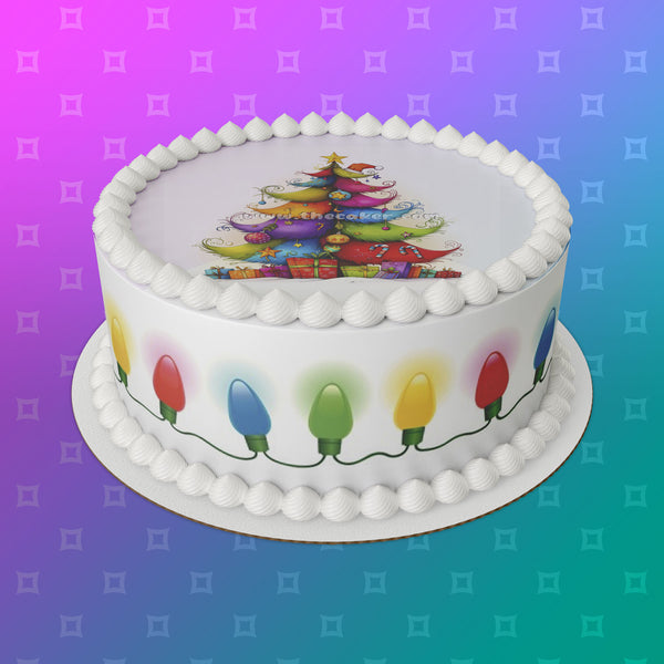 Christmas Cake Topper 11 - Cute Whimsical Colourful Quirky Tree