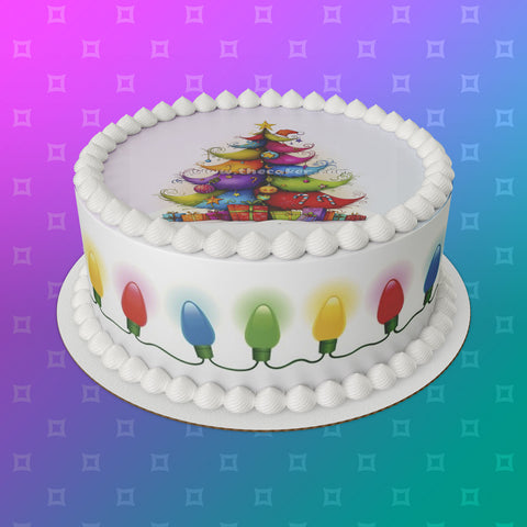 Christmas Cake Topper 11 - Cute Whimsical Colourful Quirky Tree