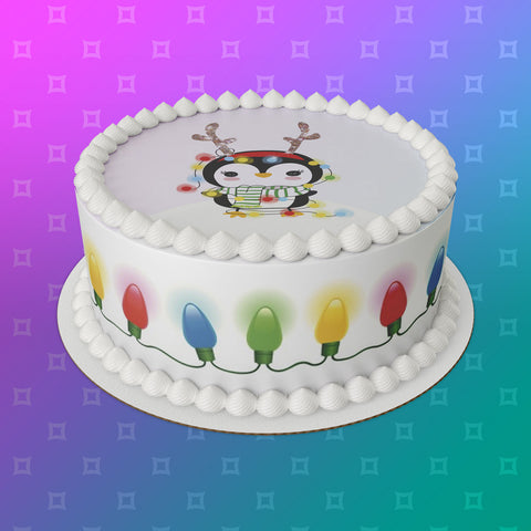 Christmas Cake Topper 14 - Funny Penguin in lights