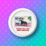 Christmas Cake Topper 21 - Funny Rottweiler Dog chasing Santa