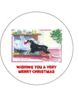Christmas Cake Topper 21 - Funny Rottweiler Dog chasing Santa