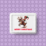 Christmas Cake Topper 04 - Funny elf on Rudolph