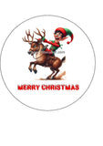 Christmas Cake Topper 04 - Funny elf on Rudolph