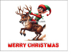 Christmas Cake Topper 04 - Funny elf on Rudolph