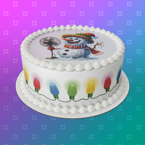 Christmas Cake Topper 01 - Funny snowman melting from fan
