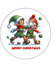 Christmas Cake Topper 02 - Funny Elves having a snowball fight