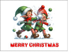 Christmas Cake Topper 02 - Funny Elves having a snowball fight