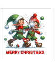 Christmas Cake Topper 02 - Funny Elves having a snowball fight