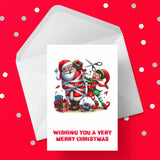 Christmas Card 40 - Naughty Elf tying up Santa