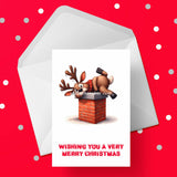 Christmas Card 43 - Funny Rudolph stuck in chimney
