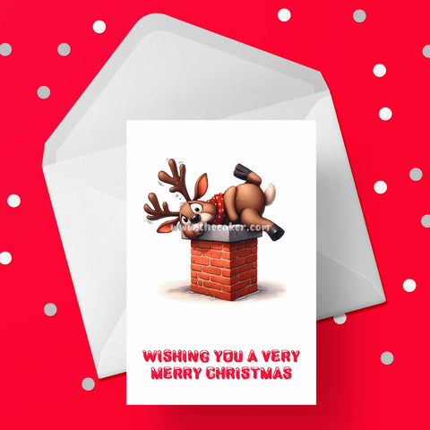 Christmas Card 43 - Funny Rudolph stuck in chimney