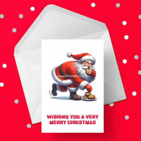 Christmas Card 44 - Funny Santa stealing cookies