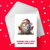 Christmas Card 45 - Funny Santa wrapped in lights