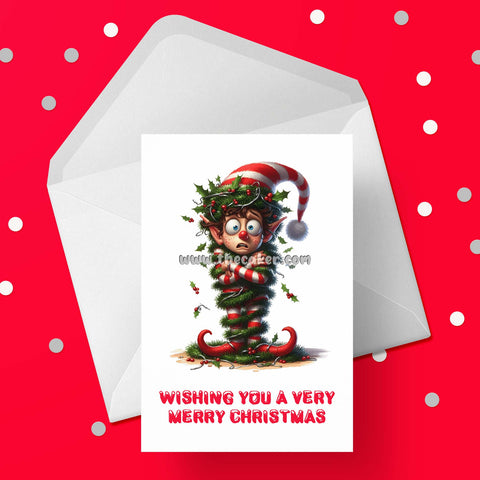 Christmas Card 47 - Funny Elf wrapped in lights