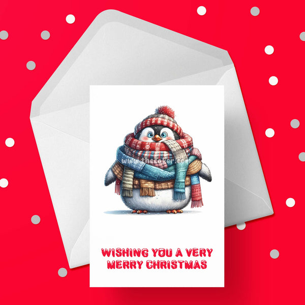 Christmas Card 49 - Funny penguin wrapped in scarves