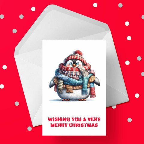 Christmas Card 49 - Funny penguin wrapped in scarves