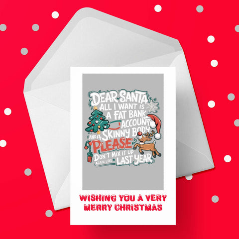 Christmas Card 59 - Funny Fat Bank Account v Skinny Body