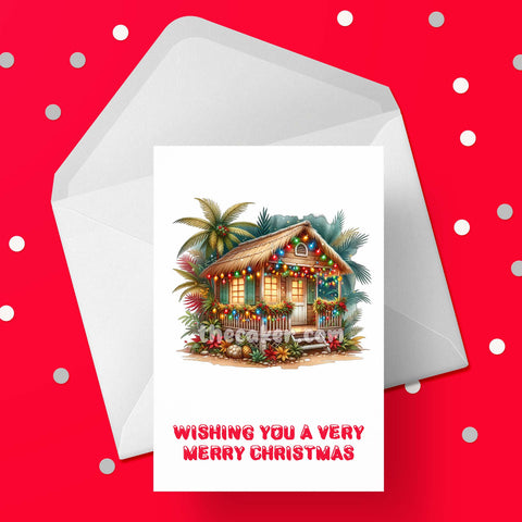 Tropical Beach Hut Christmas Card