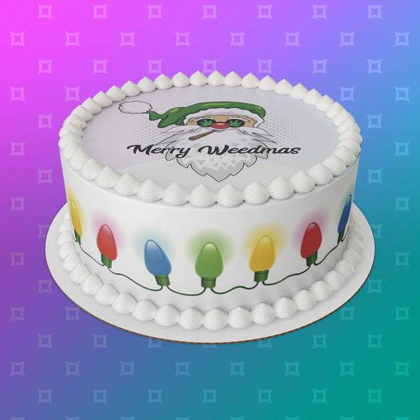 Xmas Weed, Marijuana Edible Icing Cake Topper 01 Merry Weedmas