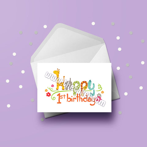 1st Birthday Birthday Card (04) - Cute Animals