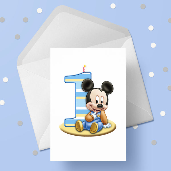1st Birthday Mickey Mouse Birthday Card for Boys