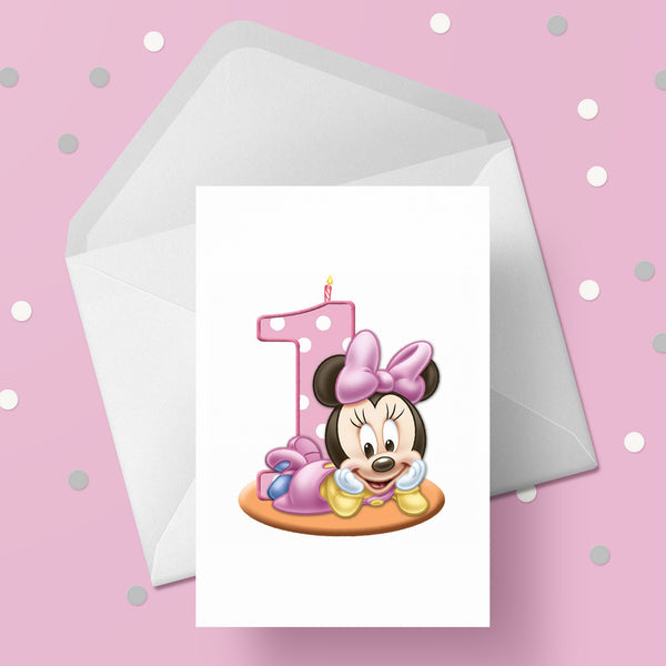 1st Birthday Minnie Mouse Birthday Card for Girls