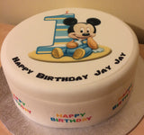 1st Birthday Mickey Mouse Edible Icing Cake Topper or Ribbon