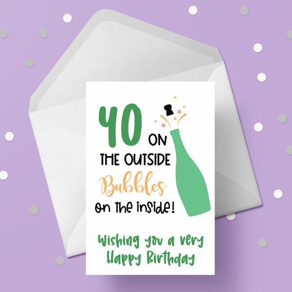 40th Birthday Card - Champagne / Bubbles