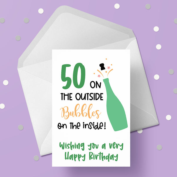 50th Birthday Card - Champagne / Bubbles