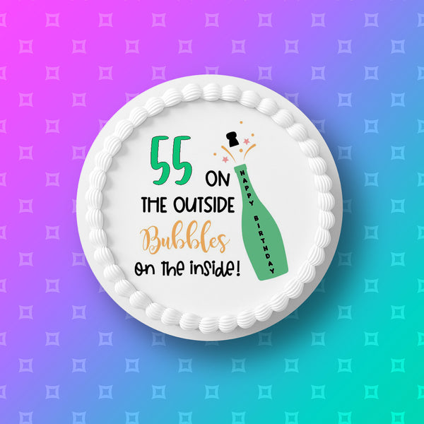55th Birthday Champagne Edible Icing Cake Topper