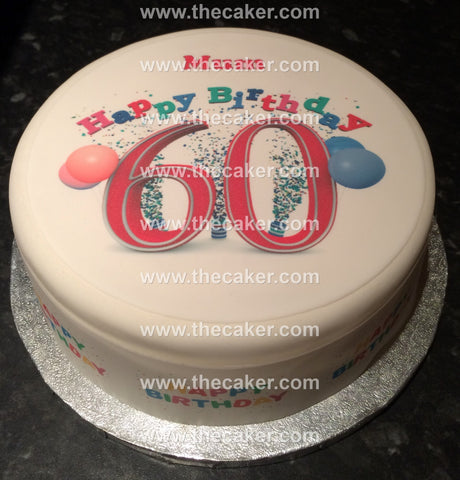 60th Birthday Edible Icing Cake Topper or Ribbon (01)