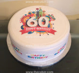 60th Birthday Edible Icing Cake Topper or Ribbon (02)