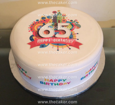 65th Birthday Edible Icing Cake Topper or Ribbon (01)