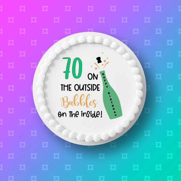70th Birthday Champagne Edible Icing Cake Topper