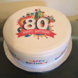 80th Birthday Edible Icing Cake Topper or Ribbon (01)