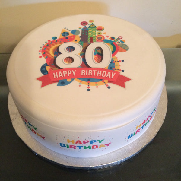 80th Birthday Edible Icing Cake Topper or Ribbon (01)