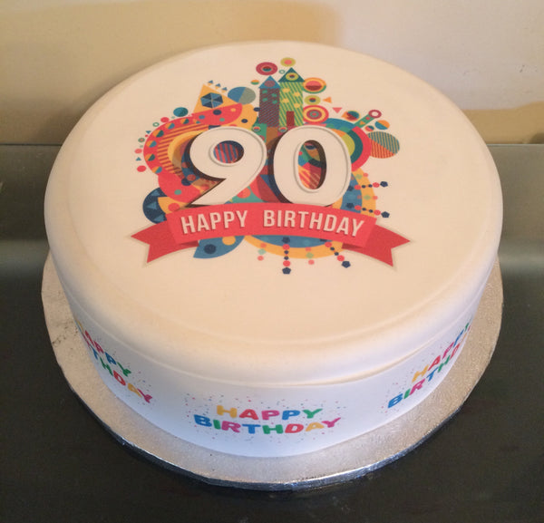 90th Birthday Edible Icing Cake Topper or Ribbon (01)