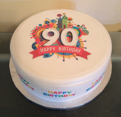 90th Birthday Edible Icing Cake Topper or Ribbon (01)