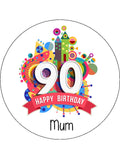 90th Birthday Edible Icing Cake Topper or Ribbon (01)